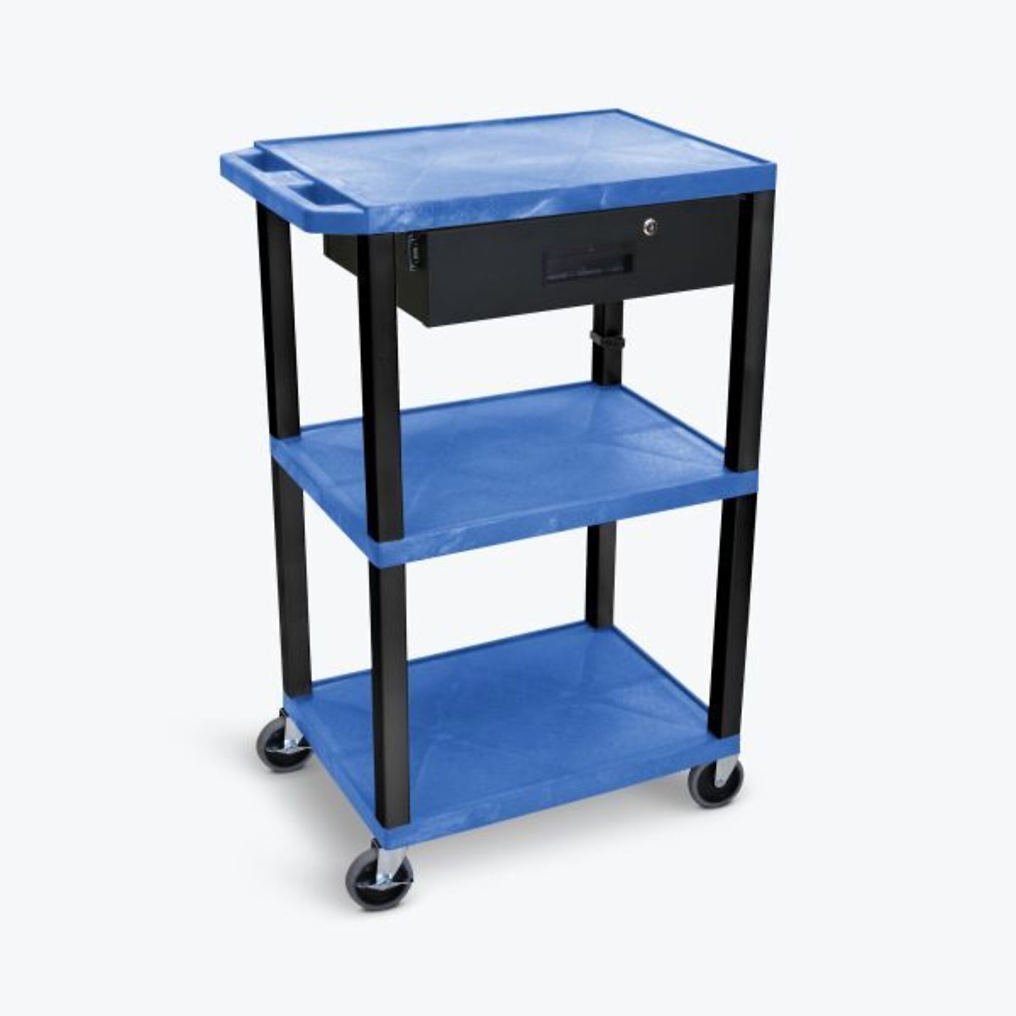 Luxor, 42in. 3 Shelf Cart Drawer Blue, Total Capacity 300 lb, Shelves (qty.) 3 Material Molded Plastic, Model# UCPL1BU-B-WTD